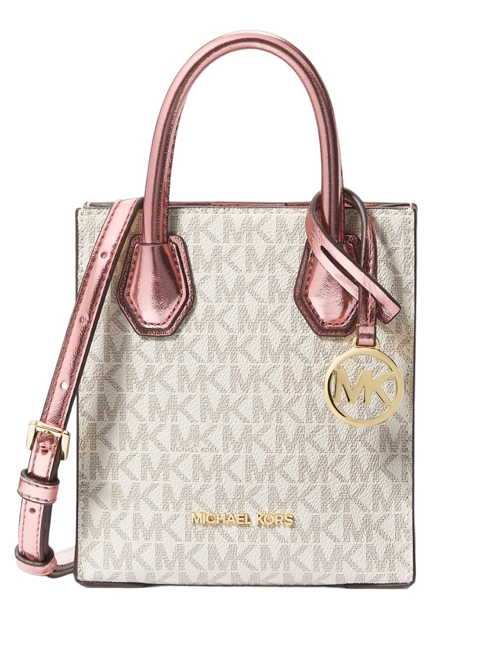 Michael Kors XS Mercer White Leather Satchel with Rose Gold Metallic Trim NWOT